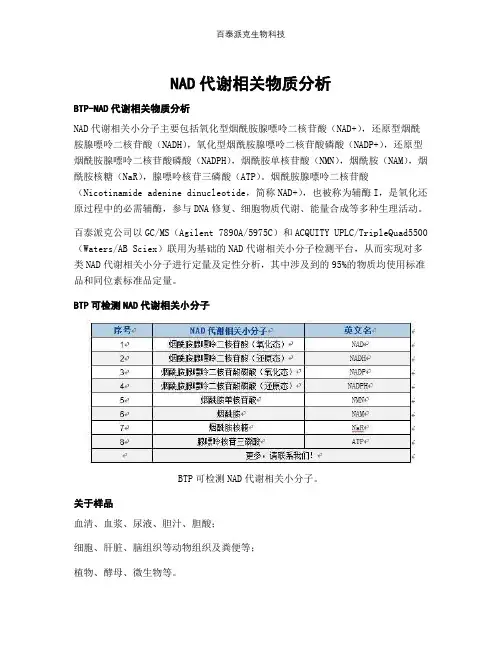NAD代谢相关物质分析