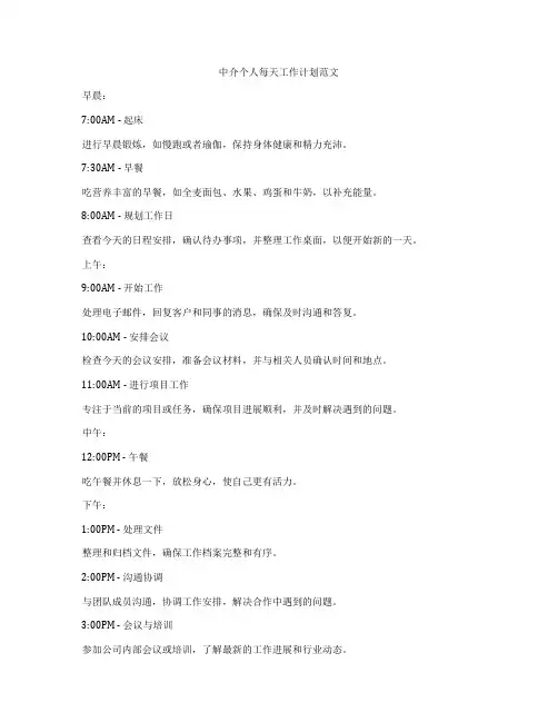 中介个人每天工作计划范文