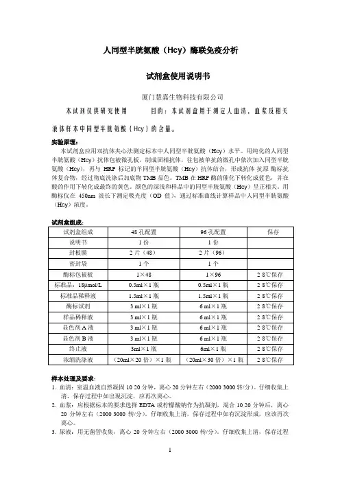 人同型半胱氨酸(Hcy)ELISA试剂盒说明书