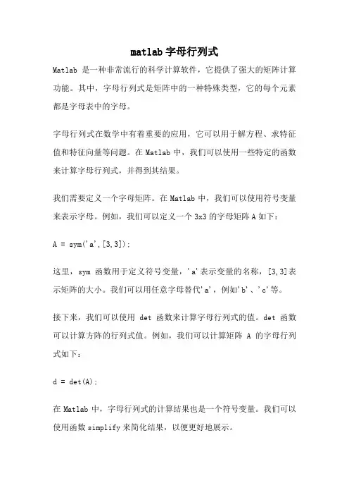 matlab字母行列式