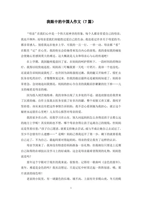 我眼中的中国人作文(7篇)