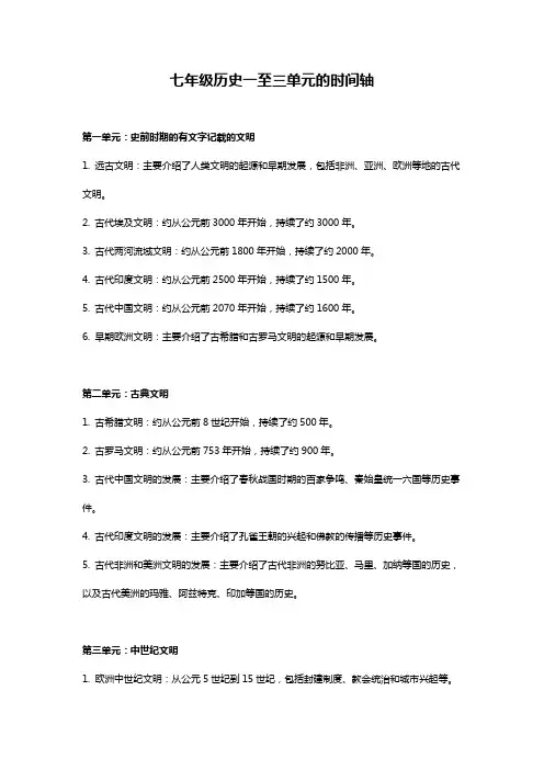 七年级历史一二单元时间轴