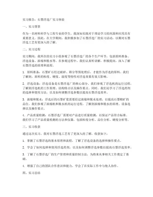 石墨浮选厂实习报告