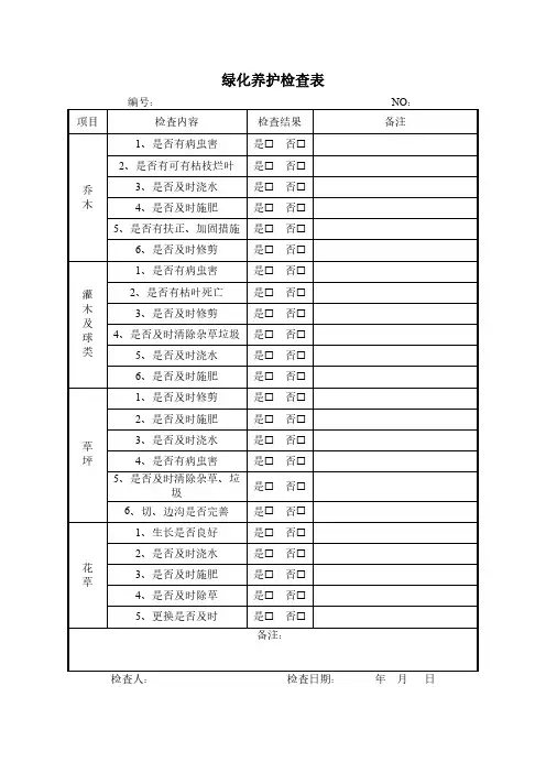 绿化养护检查表模板