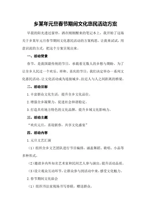 乡某年元旦春节期间文化惠民活动方案