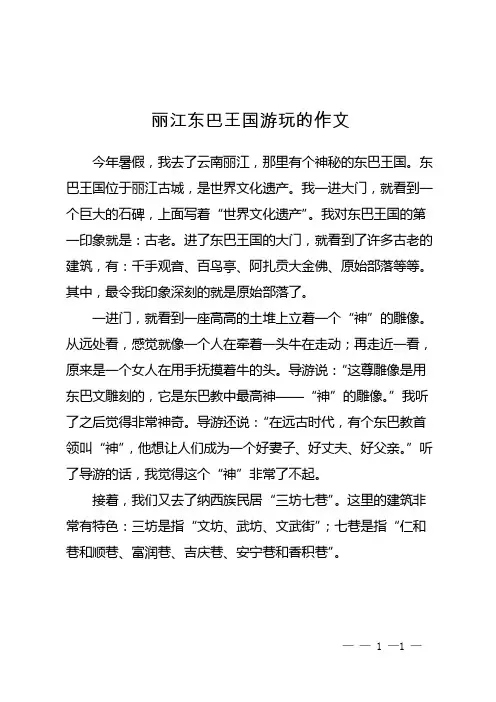 丽江东巴王国游玩的作文