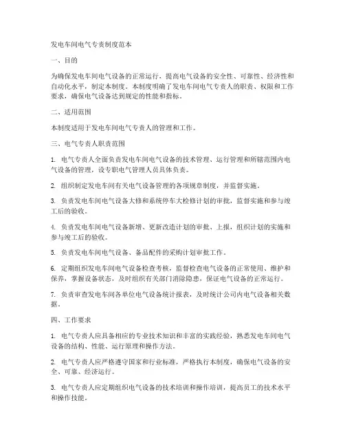 发电车间电气专责制度范本