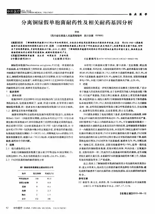 分离铜绿假单胞菌耐药性及相关耐药基因分析