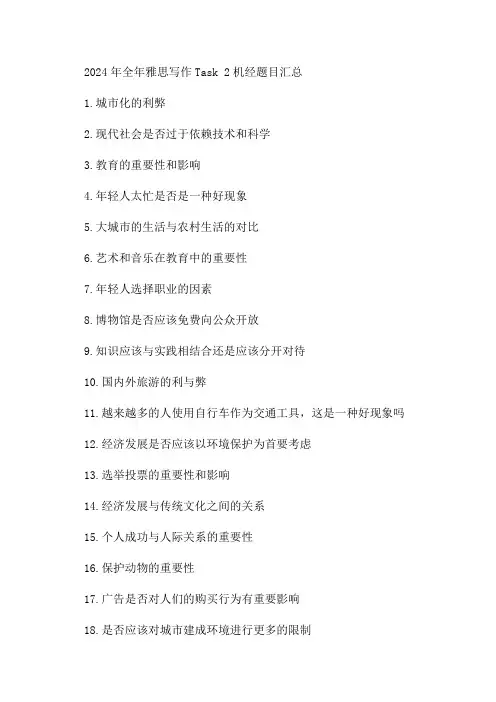 2024年全年雅思机经写作TASK2汇总