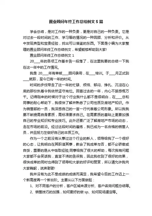 置业顾问年终工作总结例文5篇