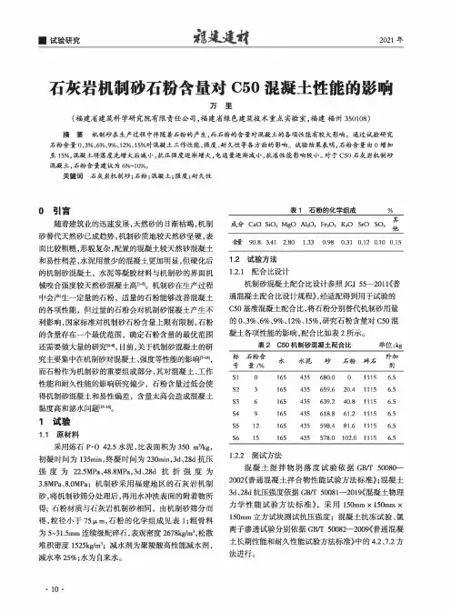 石灰岩机制砂石粉含量对C50混凝土性能的影响