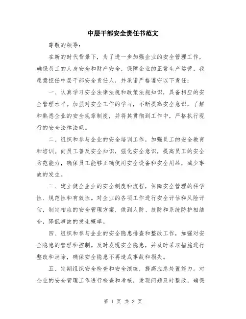 中层干部安全责任书范文