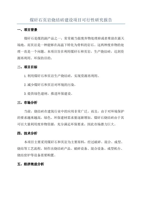 煤矸石页岩烧结砖建设项目可行性研究报告