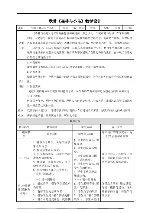 2024【核心素养目标】人教版三年级音乐第一单元第2课时《森林与小鸟》教案.doc
