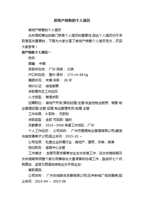 房地产销售的个人简历