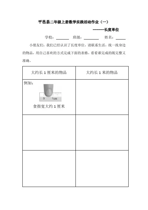 二年级上册数学实践类作业2022