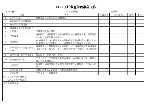 CCC工厂审查文件及记录清单