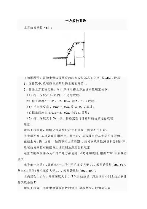 建筑工程放坡系数及土方放坡计算公式