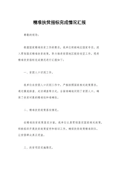 精准扶贫指标完成情况汇报