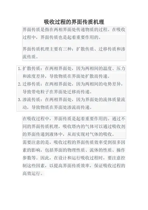 吸收过程的界面传质机理