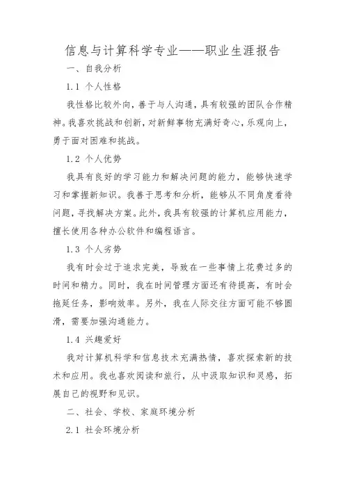 信息与计算科学专业——职业生涯报告