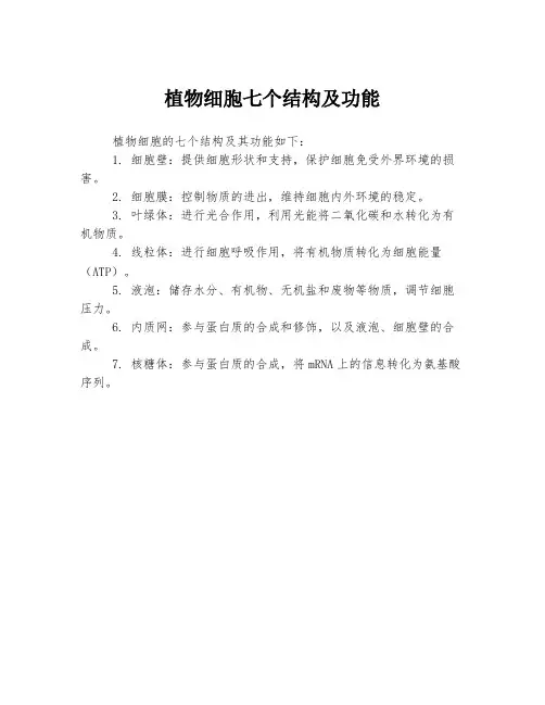 植物细胞七个结构及功能