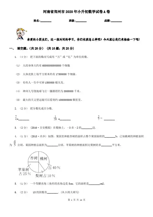 河南省郑州市2020年小升初数学试卷A卷