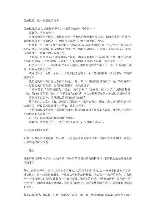 南通市中考满分作文-我的视线