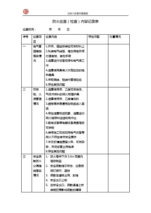 防火巡查(检查)内容记录表