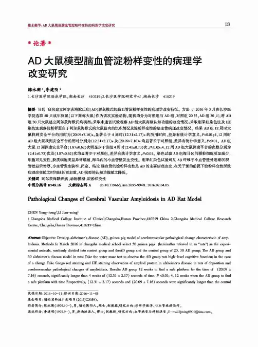 AD大鼠模型脑血管淀粉样变性的病理学改变研究