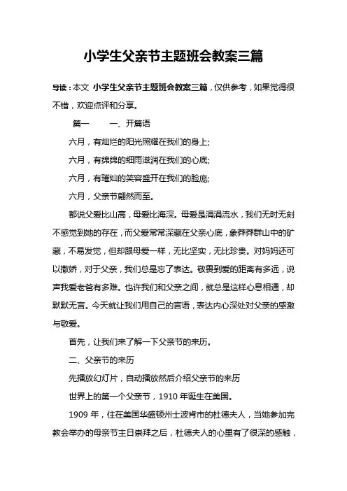 小学生父亲节主题班会教案三篇