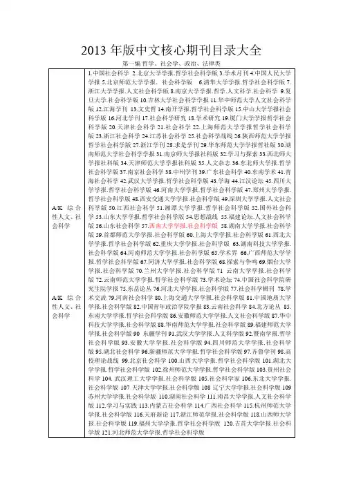 2013年版中文核心期刊目录大全