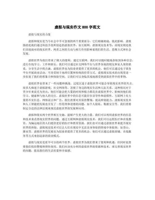 虚拟与现实作文800字范文