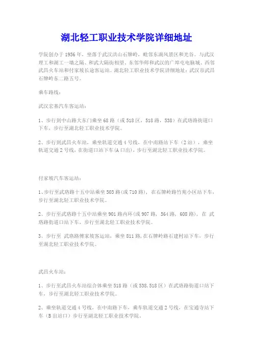 湖北轻工职业技术学院详细地址