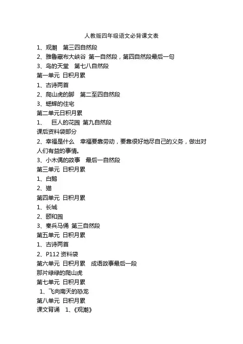 人教版四年级语文必背课文表