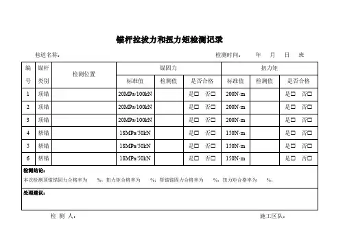 锚杆、锚索拉拔力和锚杆扭力矩检测记录