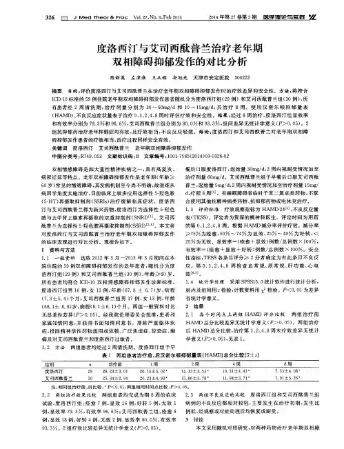 度洛西汀与艾司西酞普兰治疗老年期双相障碍抑郁发作的对比分析