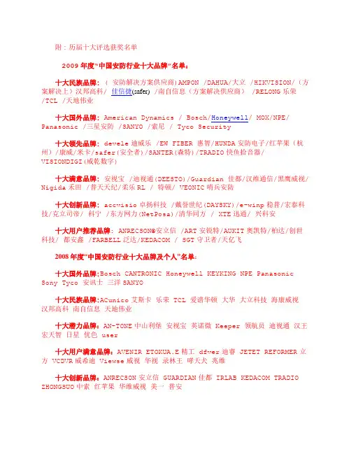 中国安防十大民族品牌