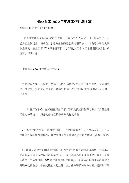 企业员工2020年年度工作计划5篇
