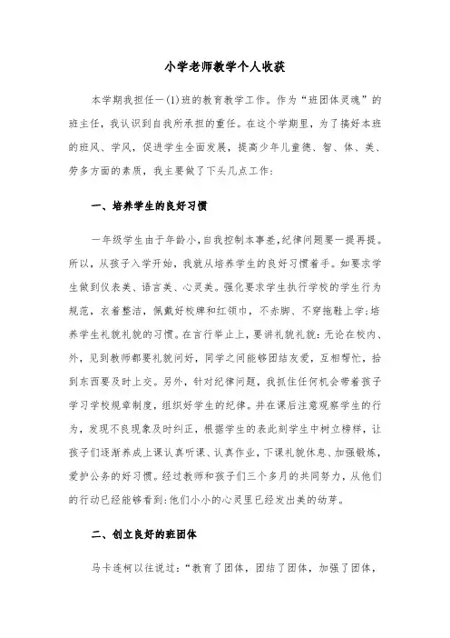 小学老师教学个人收获(六篇)