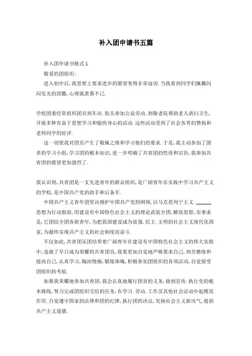 补入团申请书五篇