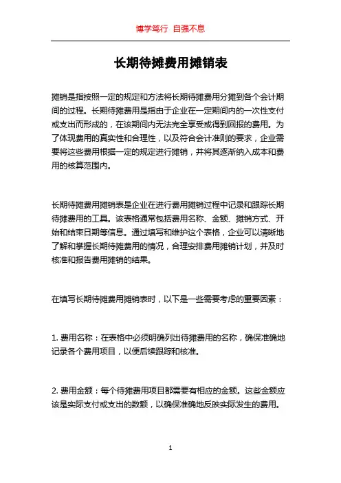 长期待摊费用摊销表