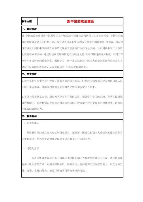 高中历史 第21课 新中国的政治建设教案8 岳麓版必修1-岳麓版高一必修1历史教案