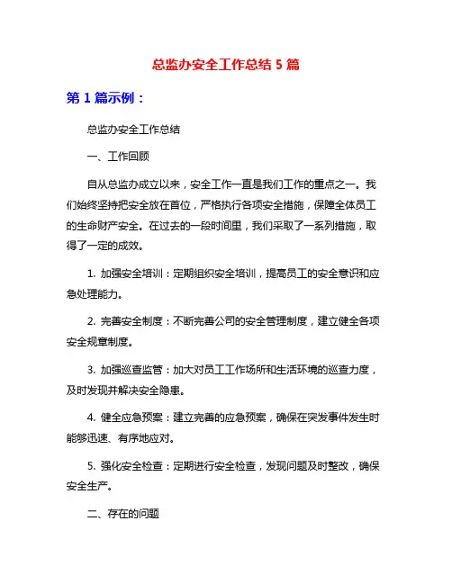 总监办安全工作总结5篇
