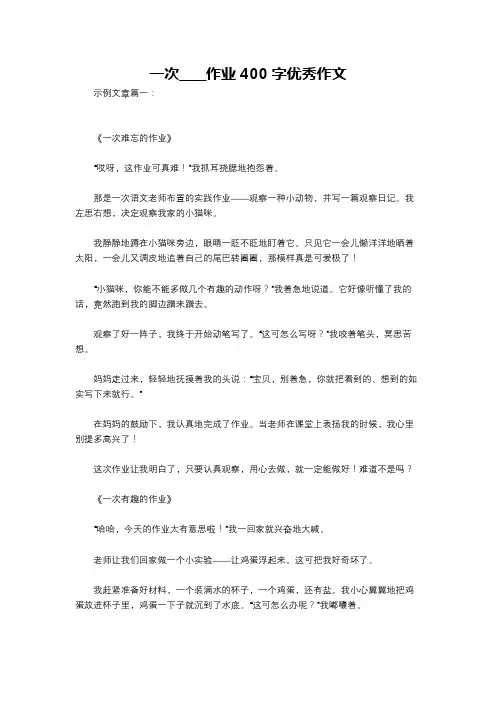 一次____作业400字优秀作文