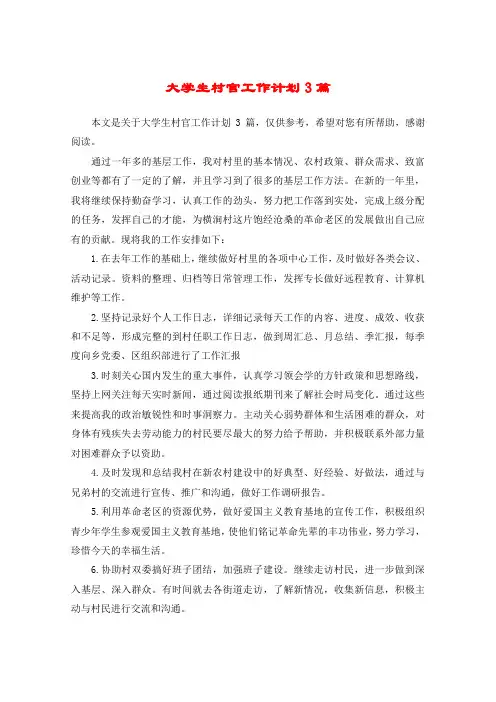 大学生村官工作计划3篇