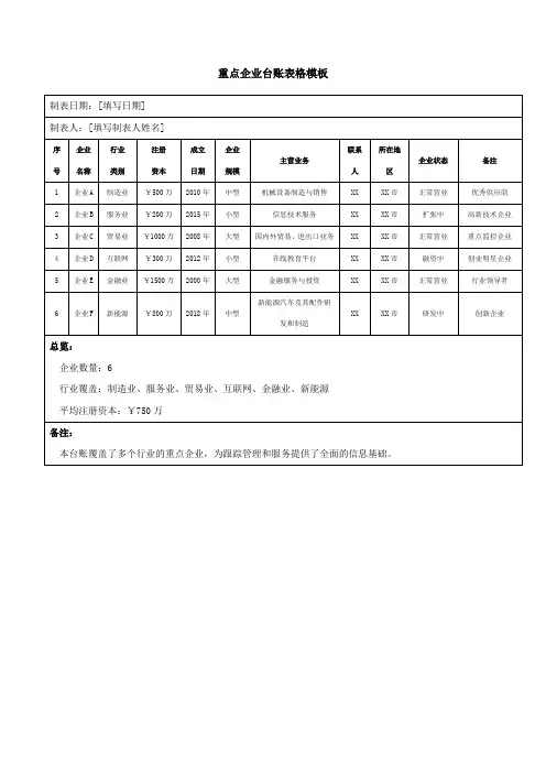 重点企业台账表格模板