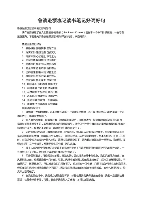 鲁滨逊漂流记读书笔记好词好句