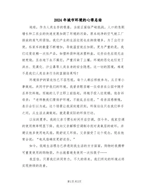 2024年城市环境的心得总结（4篇）