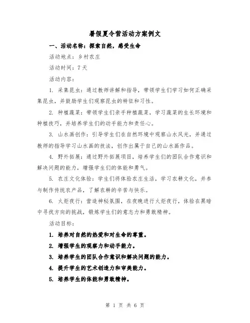 暑假夏令营活动方案例文（2篇）